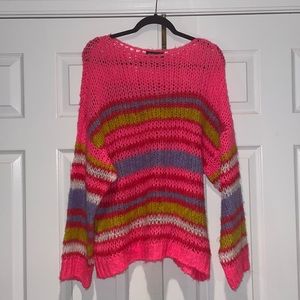 NEON PINK STRIPE OVERSIZED KNIT SWEATER